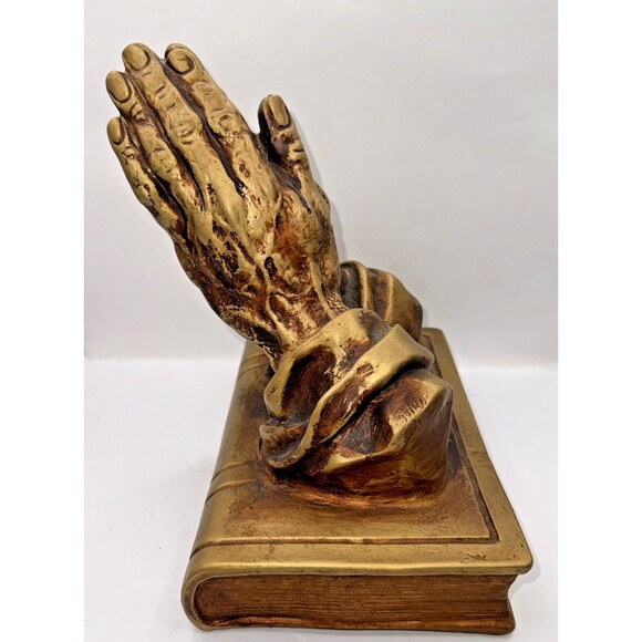Vintage 1970s Homco Praying Hands Hand of God on Bible Gold - Picture 2 of 8